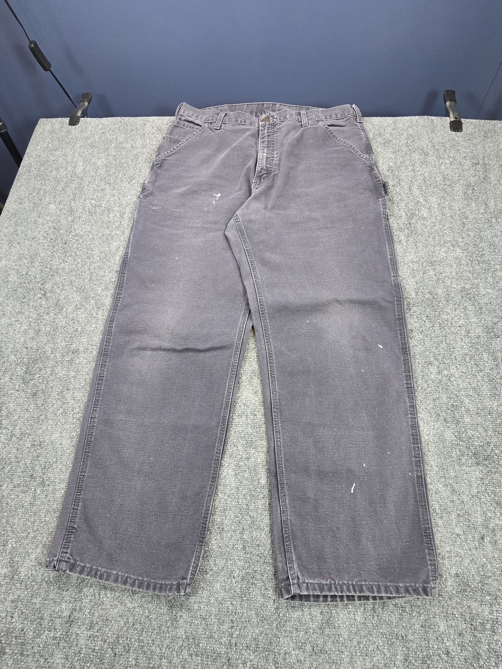 Carhartt Gray Carpenter Work Pants Mens 36x30 Canvas Utility Paint Distressed